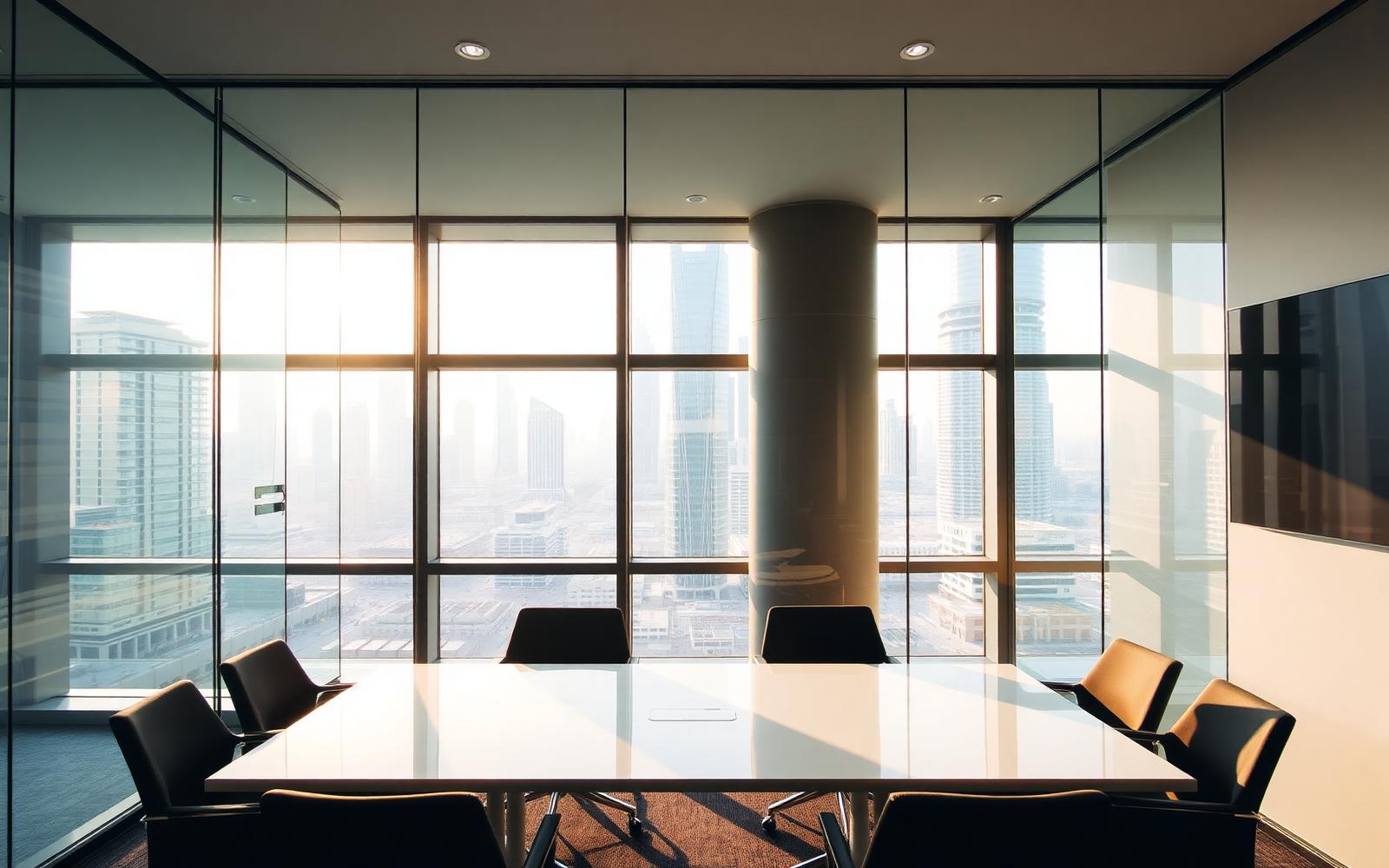 Modern Dubai office overlooking the city